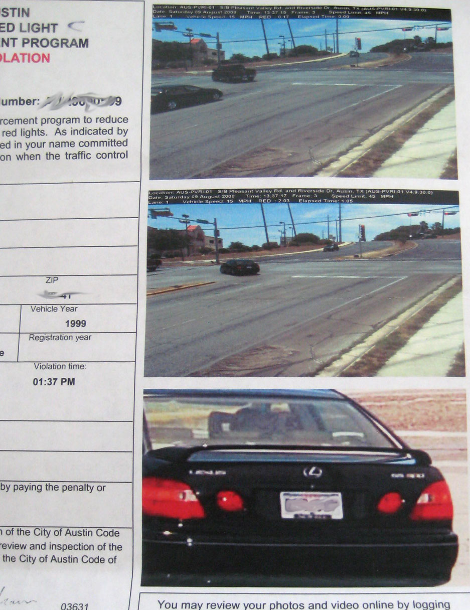 red light camera ticket