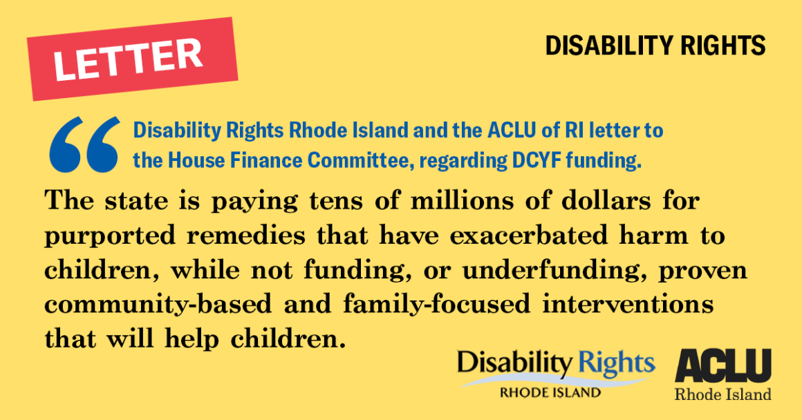 Letter - RI House Finance About DCYF Budget