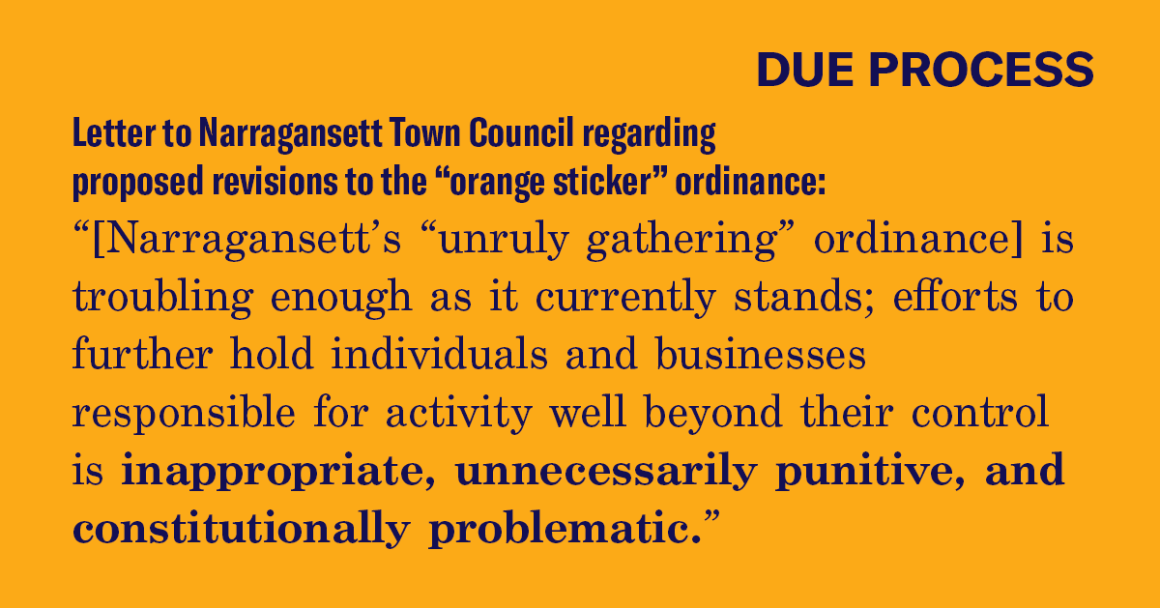 Letter to Narragansett Town Council regarding proposed revisions to the “orange sticker” ordinance